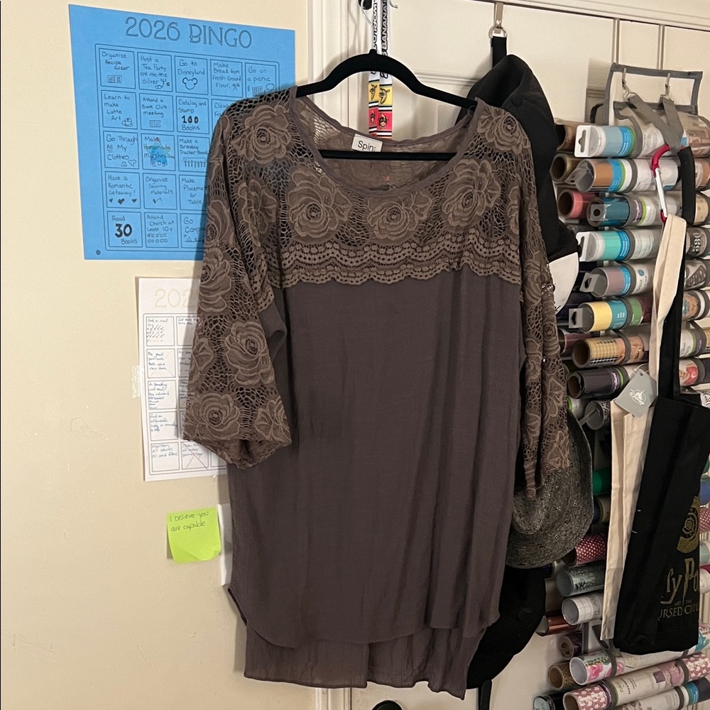 Cato Brown Lace Detail Blouse